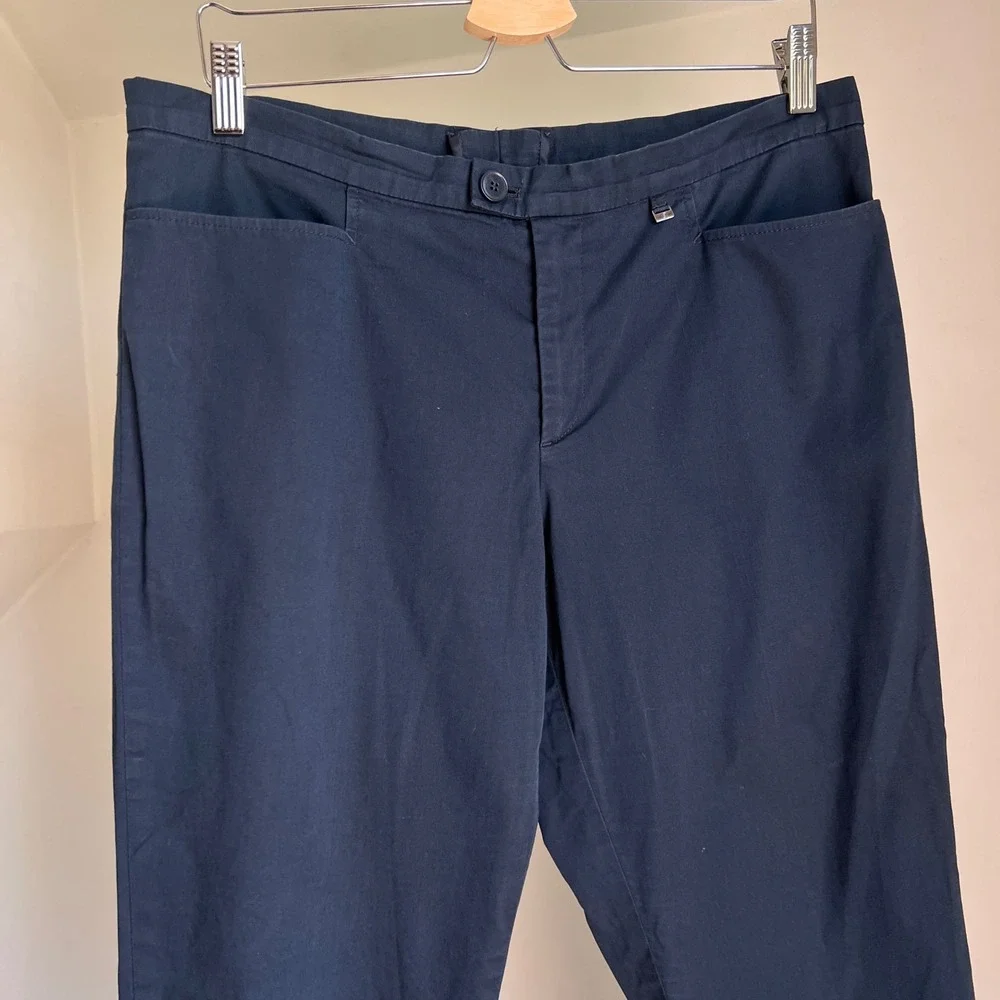 Bogner Trousers Size 10 Long Womens Navy Blue Straight Leg Stretch Cotton Pants